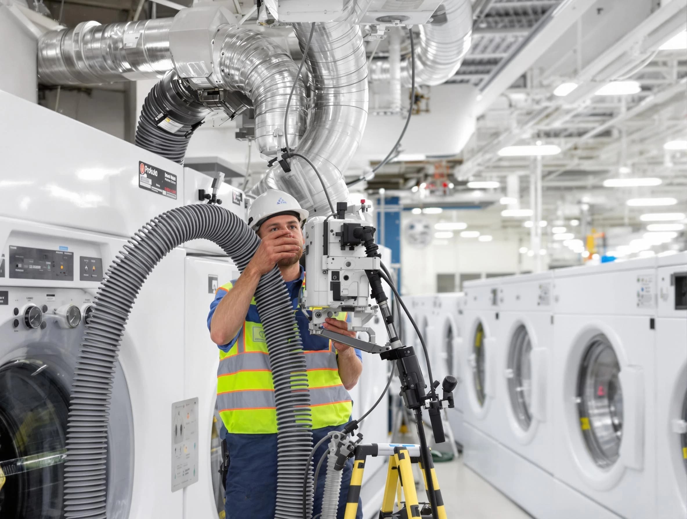 Evans Dryer Vent Cleaning team performing commercial-grade dryer vent cleaning at a business facility in Evans