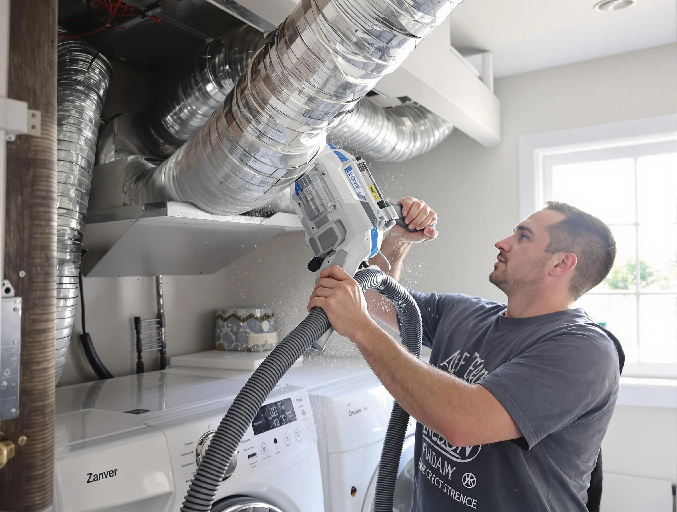 Evans Dryer Vent Cleaning specialist cleaning deep within a dryer vent duct system in Evans