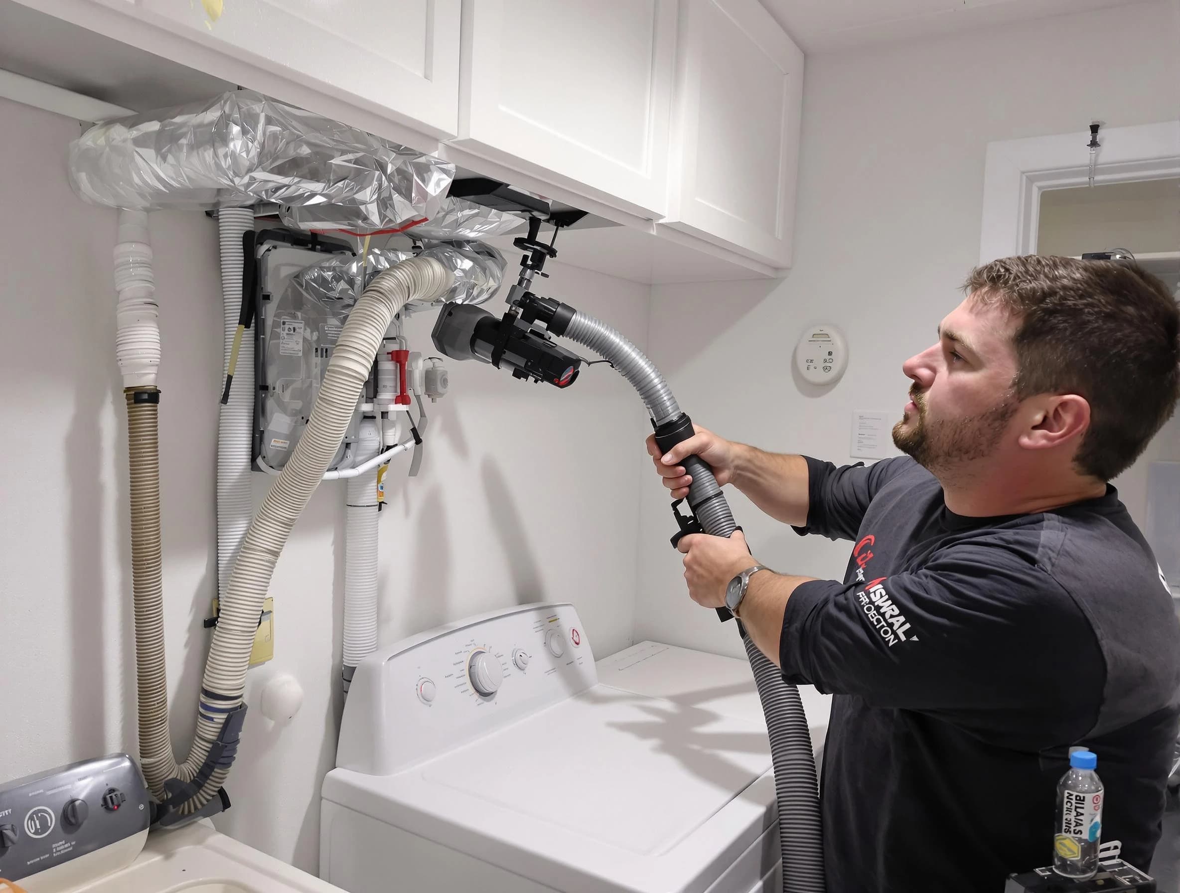 Evans Dryer Vent Cleaning certified technician performing safety-focused gas dryer vent cleaning in Evans