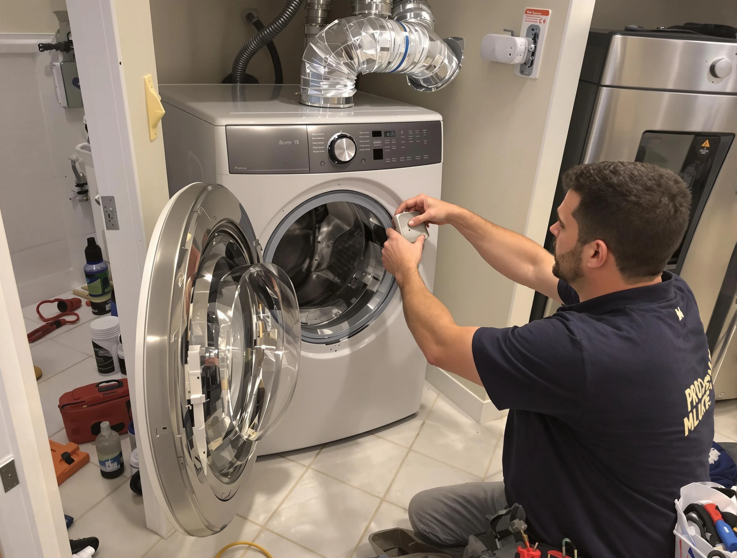 Evans Dryer Vent Cleaning technician performing precise dryer vent hose installation in Evans